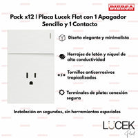 Pack x12 | Lucek Flat BF07 1 Apagador Sencillo y 1 Contacto