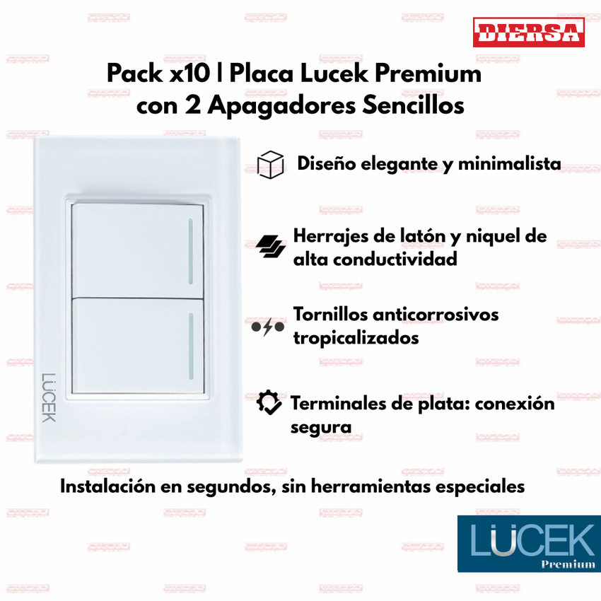Pack x10 | Lucek Flat BP02 Cristal con 2 Apagadores Sencillos
