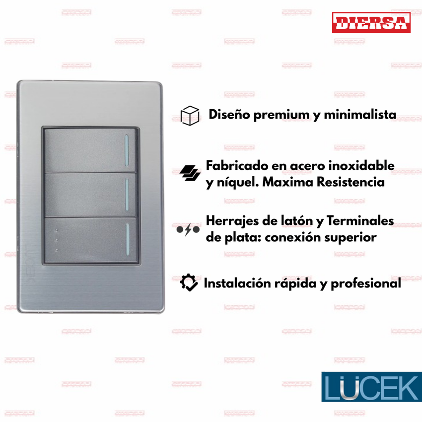 Pack x10 | Lucek Premium BP03/3 MP y MA con 2 Apagadores Sencillos y 1 Escalera Anodizadas