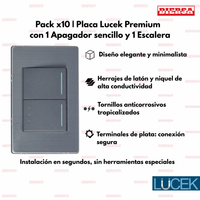 Pack x10 | Lucek Premium BP02/3 MP y MA con 1 Apagador Sencillo y 1 Escalera Anodizadas