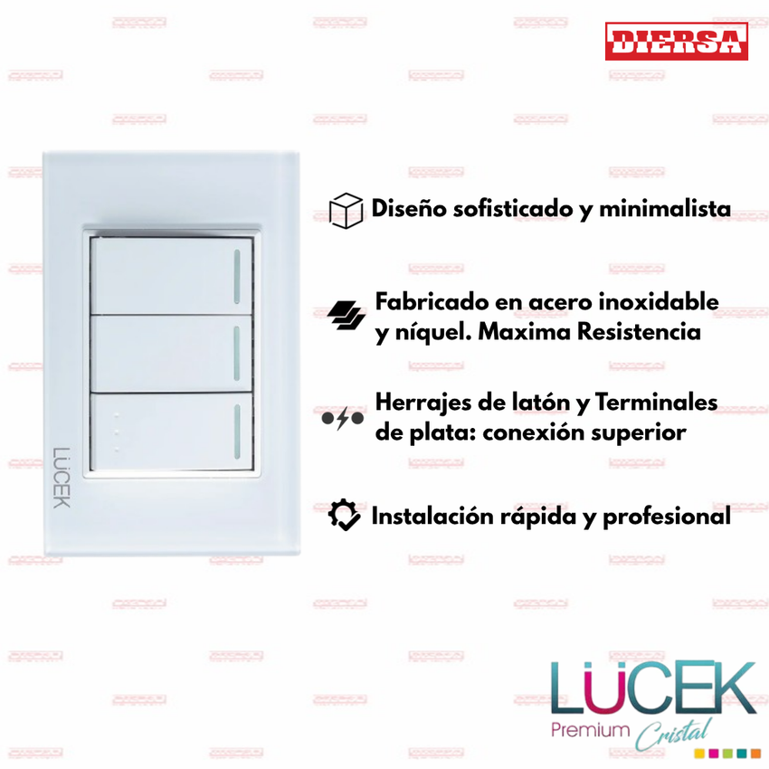 Pack x10 | Lucek Flat BP03/3 Cristal con 2 Apagadores Sencillos y 1 de Escalera
