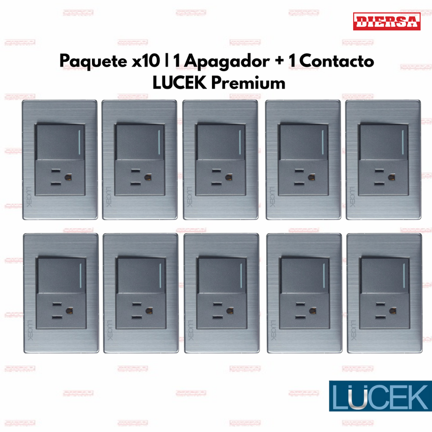 Pack x10 | Lucek Premium BP07 MP y MA con 1 Apagador Sencillo + 1 Contacto