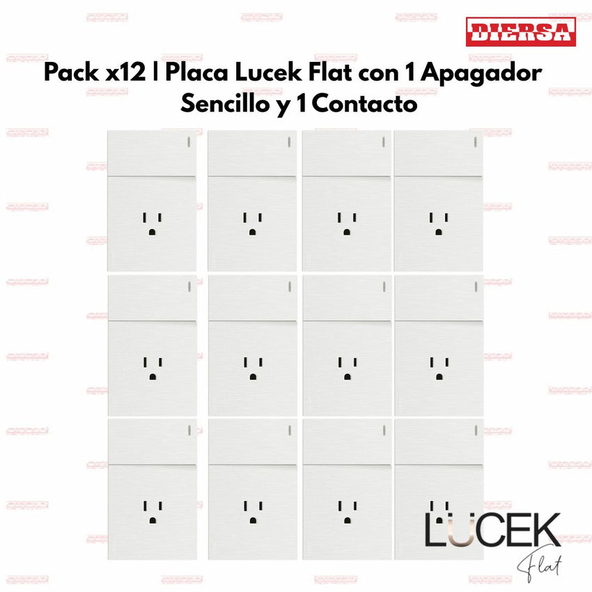 Pack x12 | Lucek Flat BF07 1 Apagador Sencillo y 1 Contacto