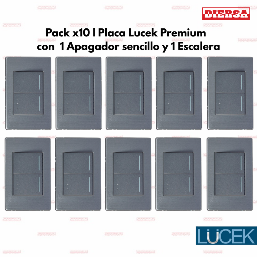 Pack x10 | Lucek Premium BP02/3 MP y MA con 1 Apagador Sencillo y 1 Escalera Anodizadas