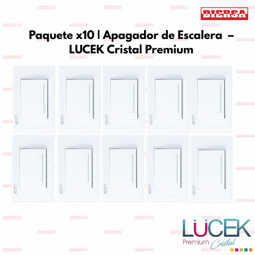 Pack x10 | Lucek Flat BP01/3 Cristal con 1 Apagador Escalera