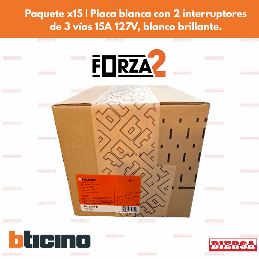Pack x15 | Placa Bticino Forza2 Fz2201 Con 2 Apagador Escalera